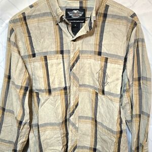 Harley-Davidson Linen Blend Plaid Button-Up Shirt | Moto Biker Style M